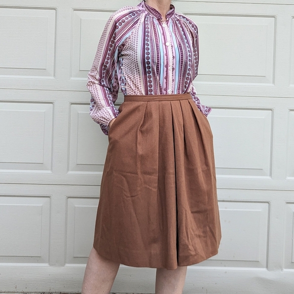 1980's CINNAMON WOOL SKIRT 80's midi M - Picture 1 of 10